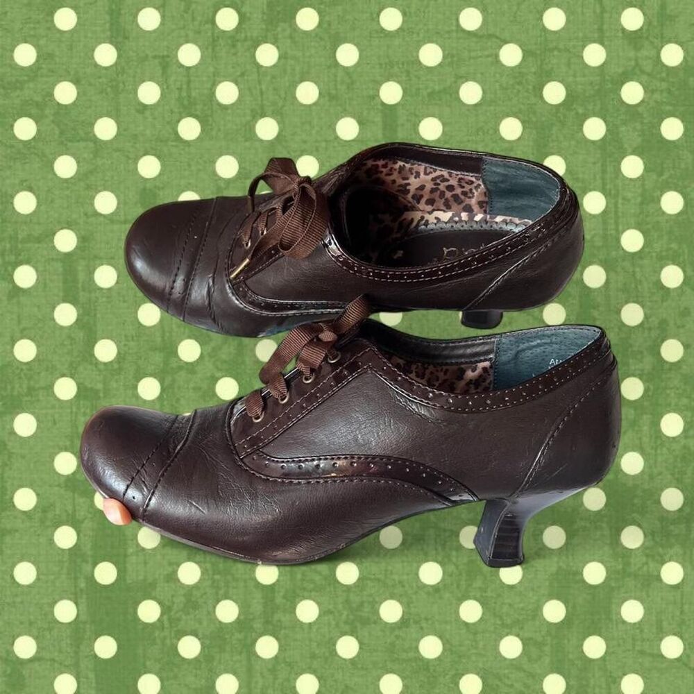 Vintage Chocolate Brown Mudd Lace Up Oxford Heels Y2K Witchy Grunge - Picture 8 of 8